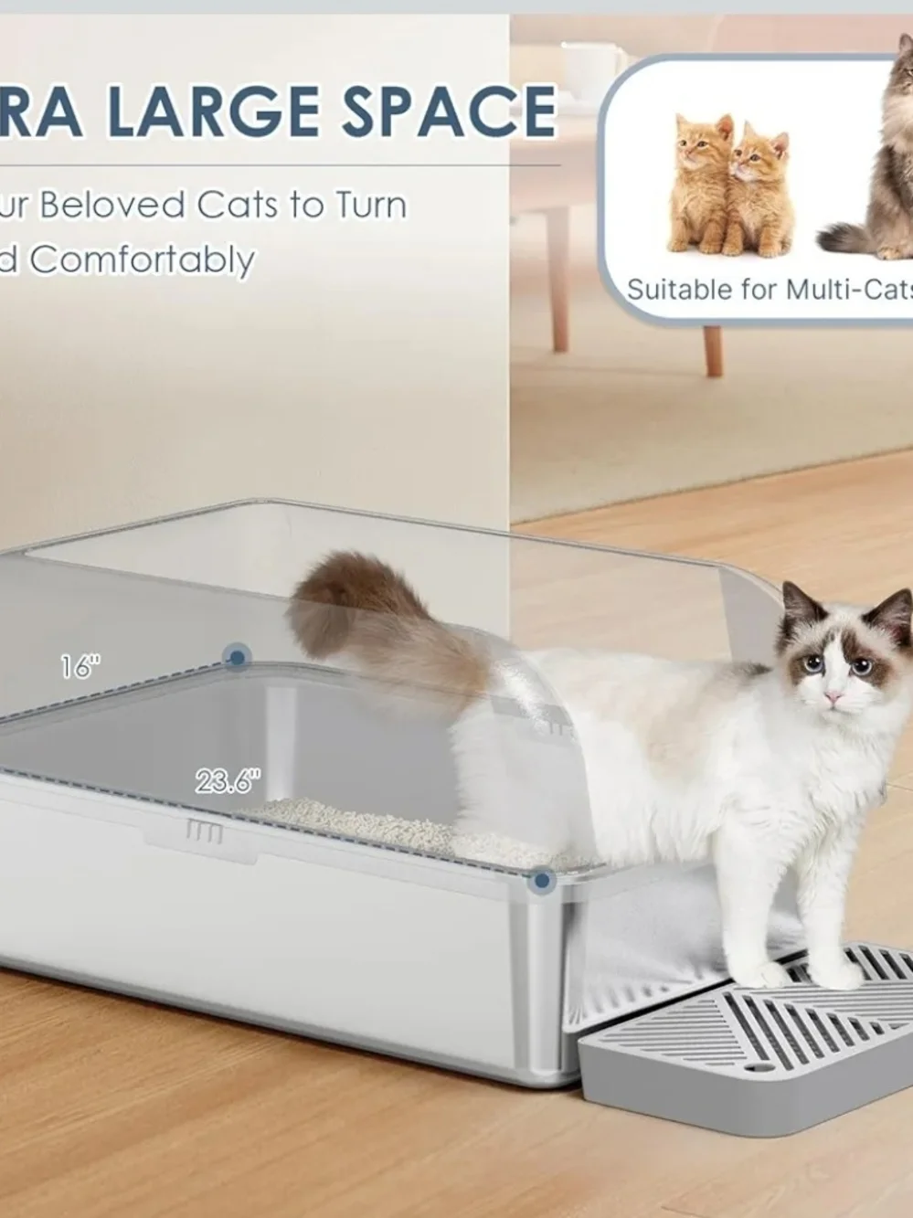 2 Pack XL Stainless Steel Cat Litter Box High Wall Enclosed Pan With Lid